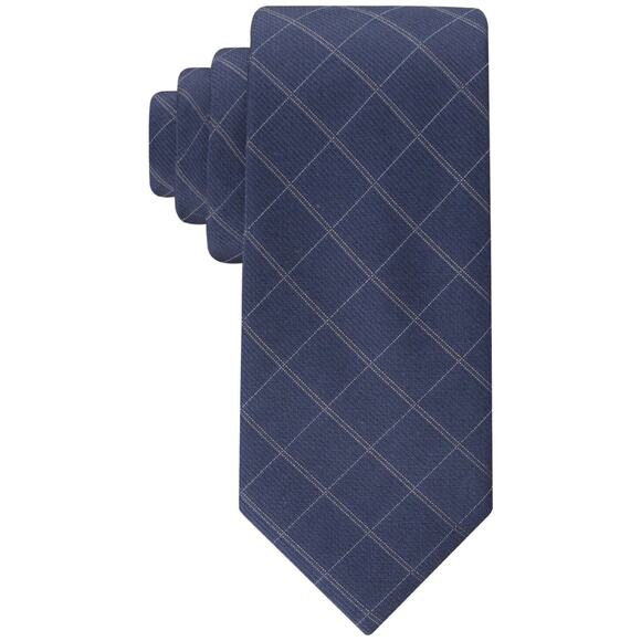 $69.50 Calvin Klein Men's Washed Denim Necktie Windowpane Navy NWT - Picture 1 of 1